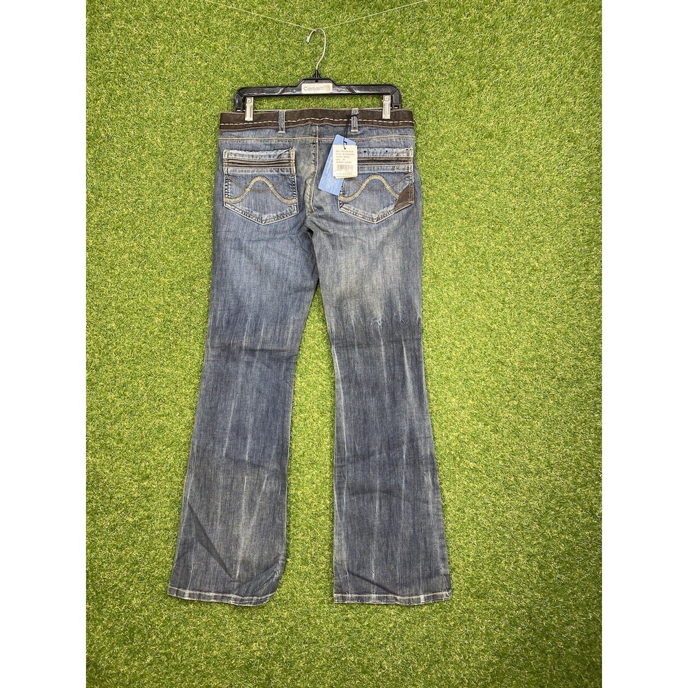 Allyance Blue Diamond Jeans Womens Size 29 Low Rise Flare 32x30 Leather Trim